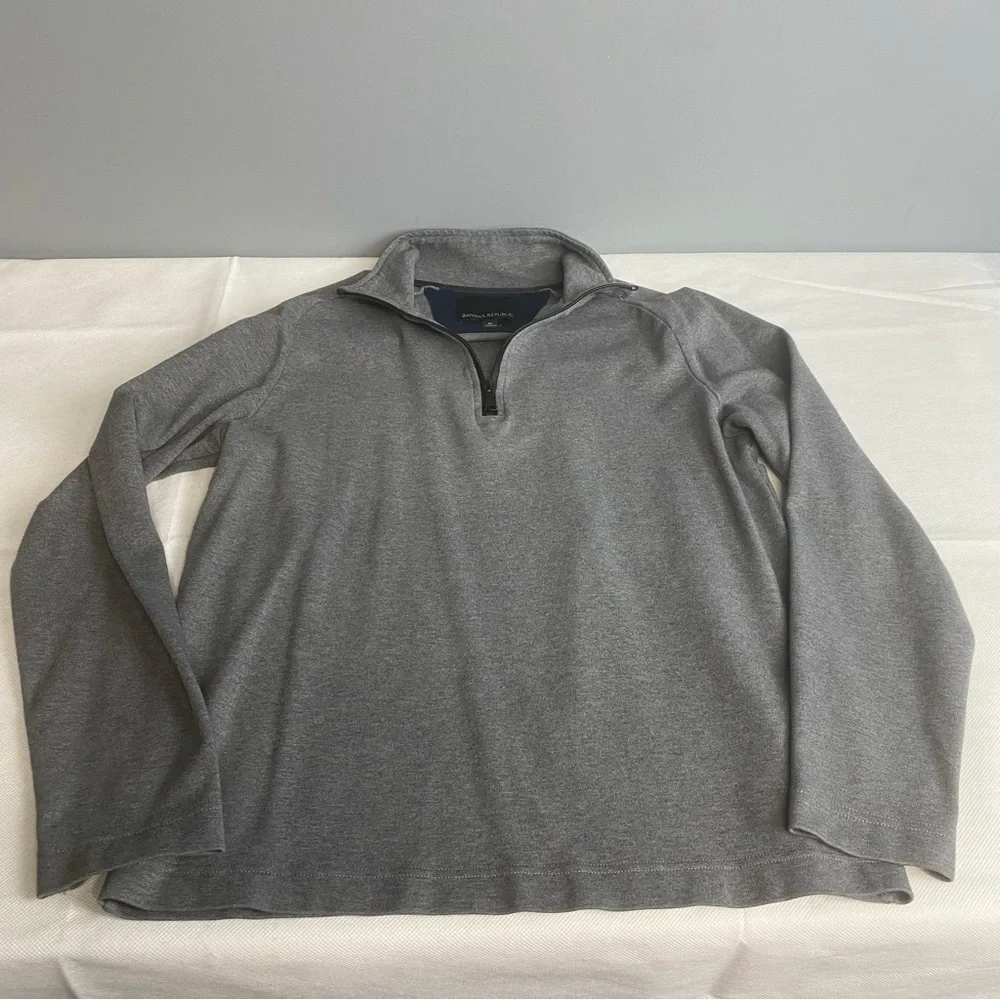 Banana Republic Sweater Mens Medium Gray Sweatshirt 1/4 Zip Pullover Cotton